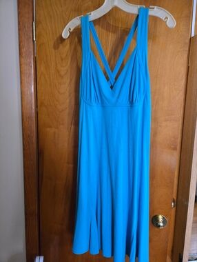 Turquoise Sleeveless V-Neck A-line Dress